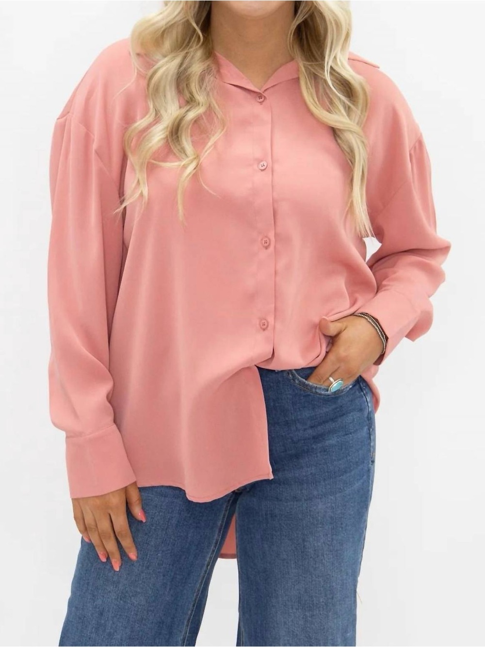 Grace Relaxed Button-Down Shirt in Rose Blush